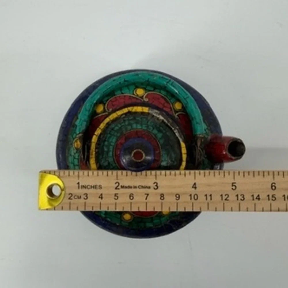 Vintage Tibetan Style Metal Teapot Turquoise Lapis Mosaic Inlay Decorative Pot